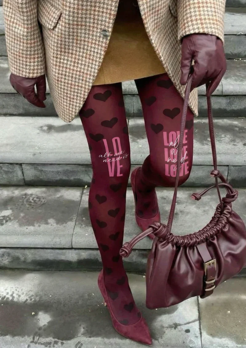 Viken Plan Purple Love Text Graphic Tights Hosiery Pantyhose - Image 2