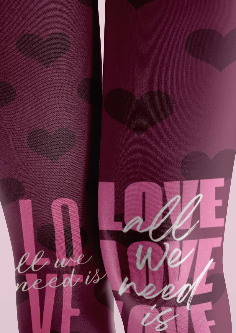 Viken Plan Purple Love Text Graphic Tights Hosiery Pantyhose - Image 3