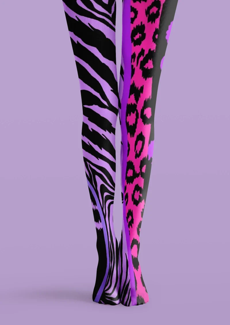 Viken Plan Purple Pink Animal Print Tights Hosiery Pantyhose