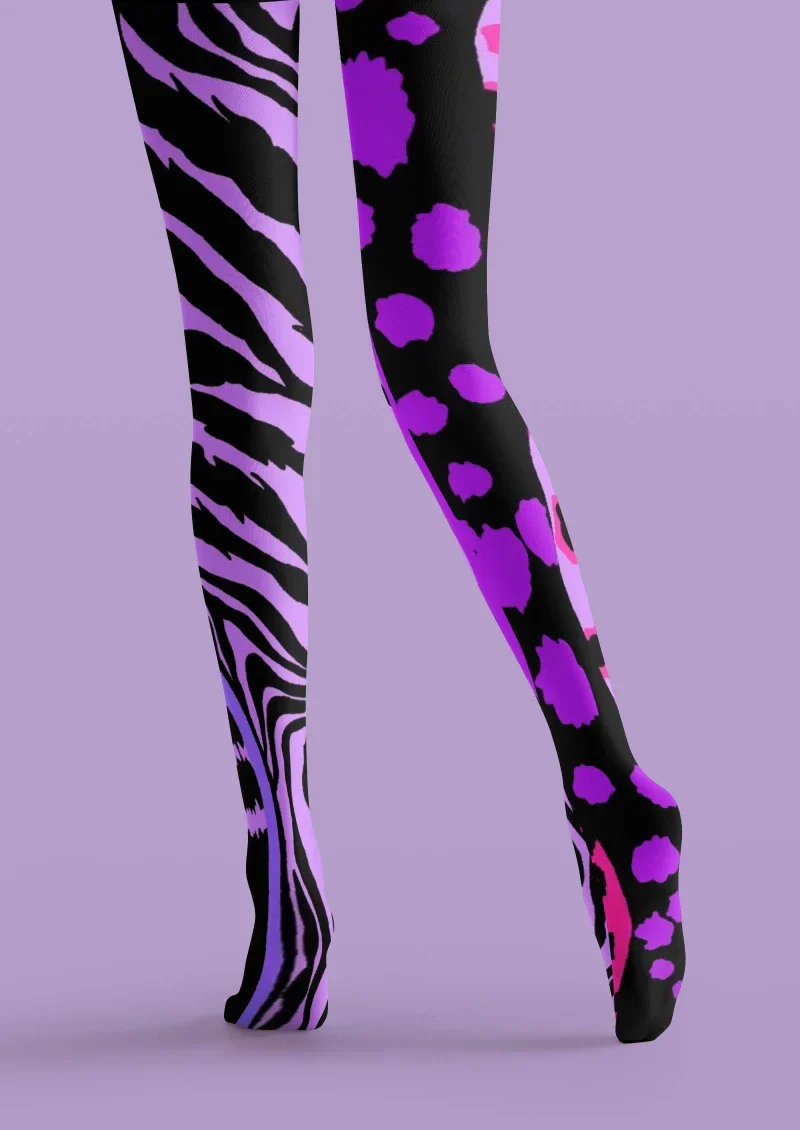 Viken Plan Purple Pink Animal Print Tights Hosiery Pantyhose - Image 3