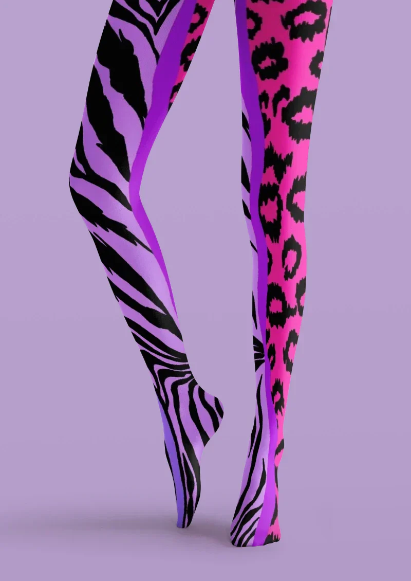 Viken Plan Purple Pink Animal Print Tights Hosiery Pantyhose - Image 5