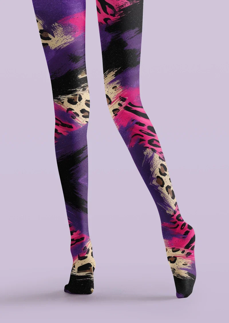 Viken Plan Purple Pink Skull Graphic Tights Hosiery Pantyhose - Image 3
