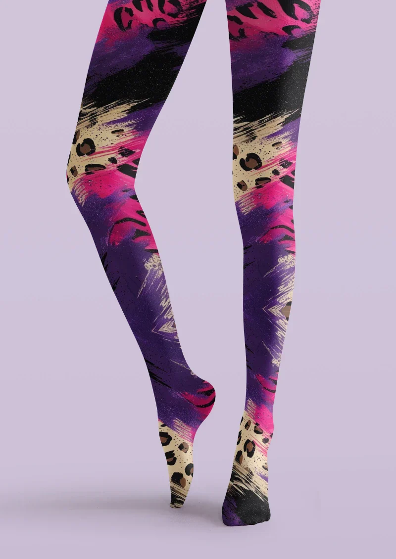 Viken Plan Purple Pink Skull Graphic Tights Hosiery Pantyhose - Image 5