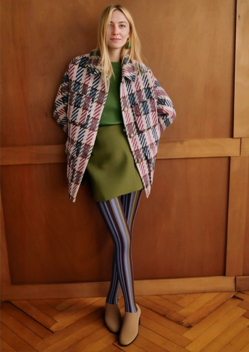Viken Plan Purple & green stripes Tights Hosiery Pantyhose - Image 2