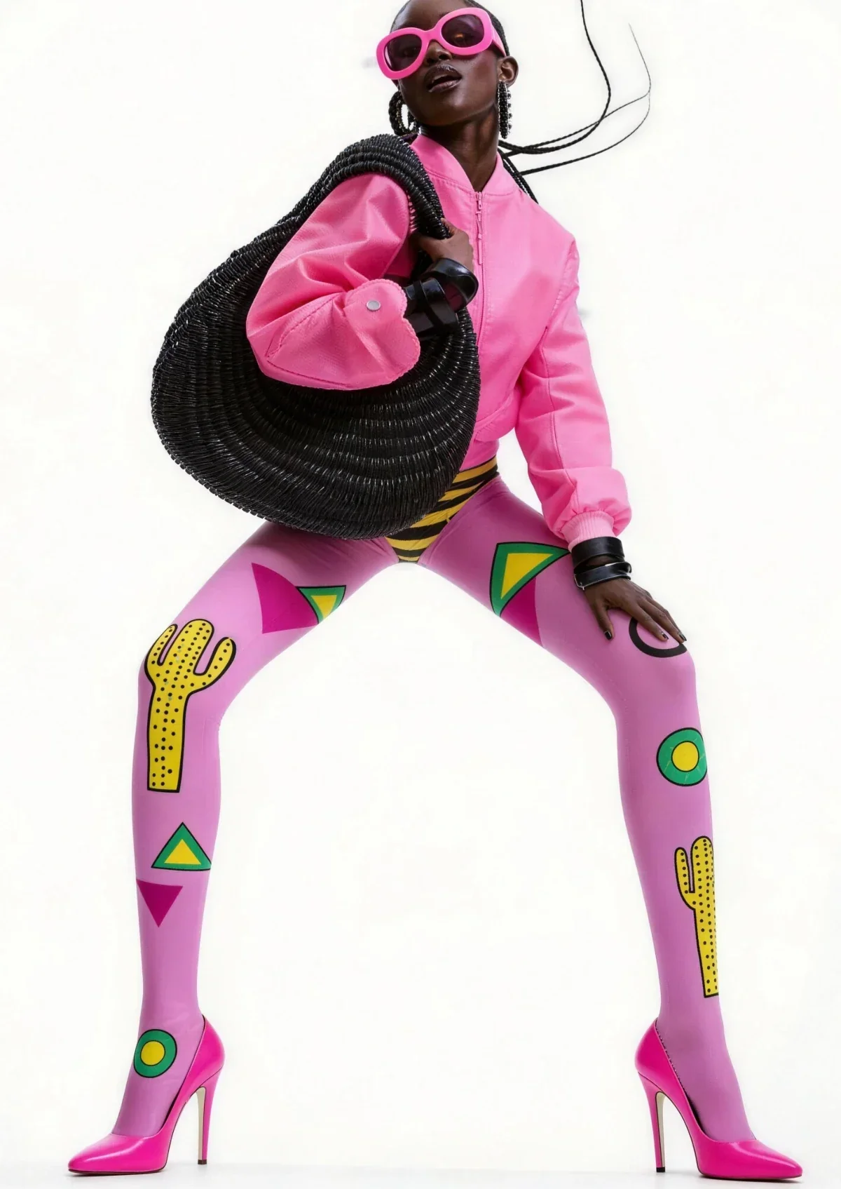 Viken Plan Purple Yellow Cactus Graphic Tights Hosiery Pantyhose - Image 2