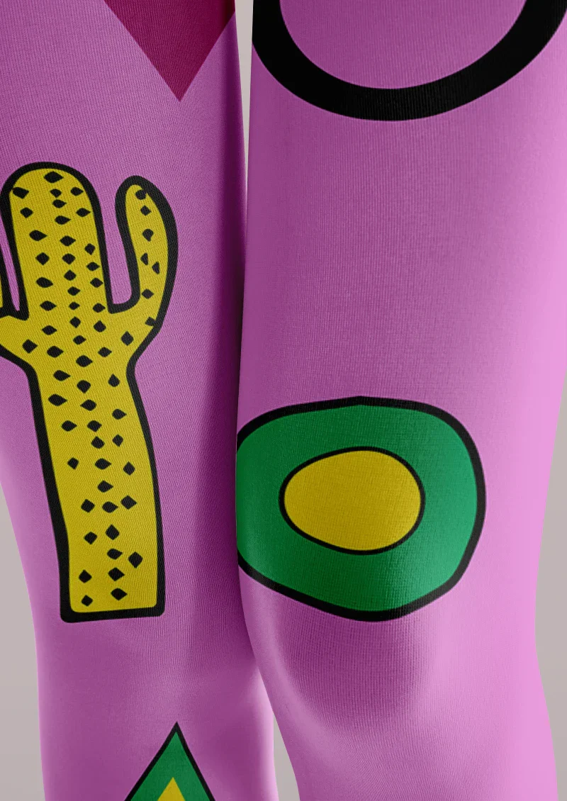 Viken Plan Purple Yellow Cactus Graphic Tights Hosiery Pantyhose - Image 3