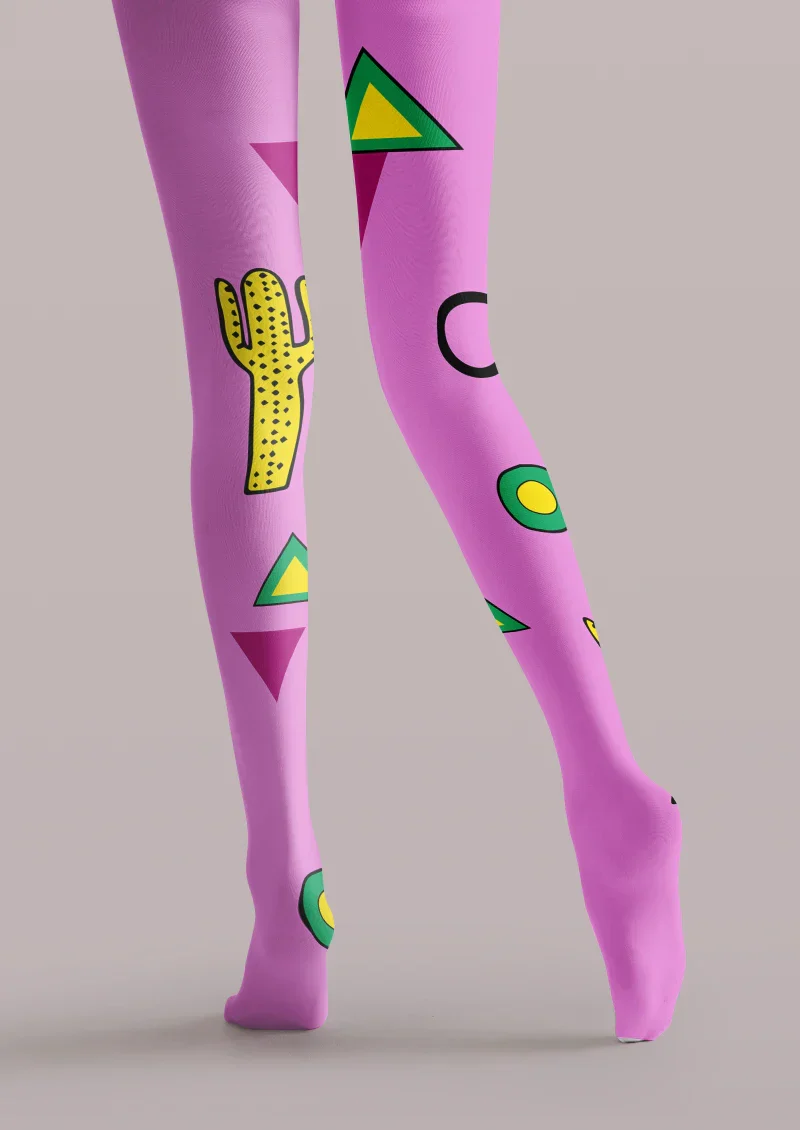 Viken Plan Purple Yellow Cactus Graphic Tights Hosiery Pantyhose - Image 4