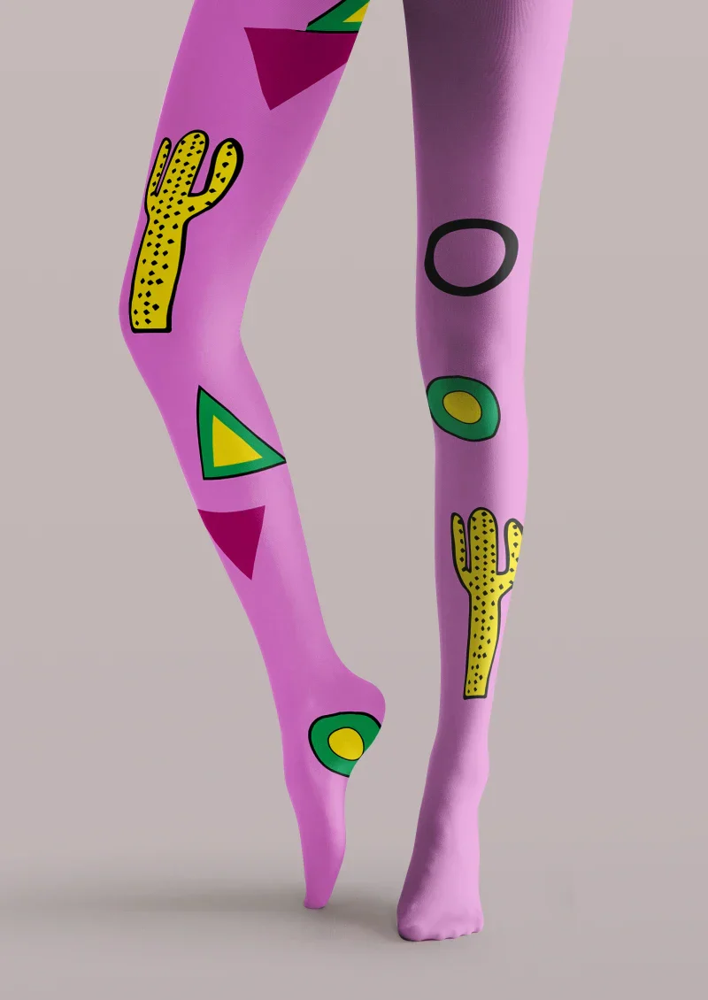 Viken Plan Purple Yellow Cactus Graphic Tights Hosiery Pantyhose - Image 5