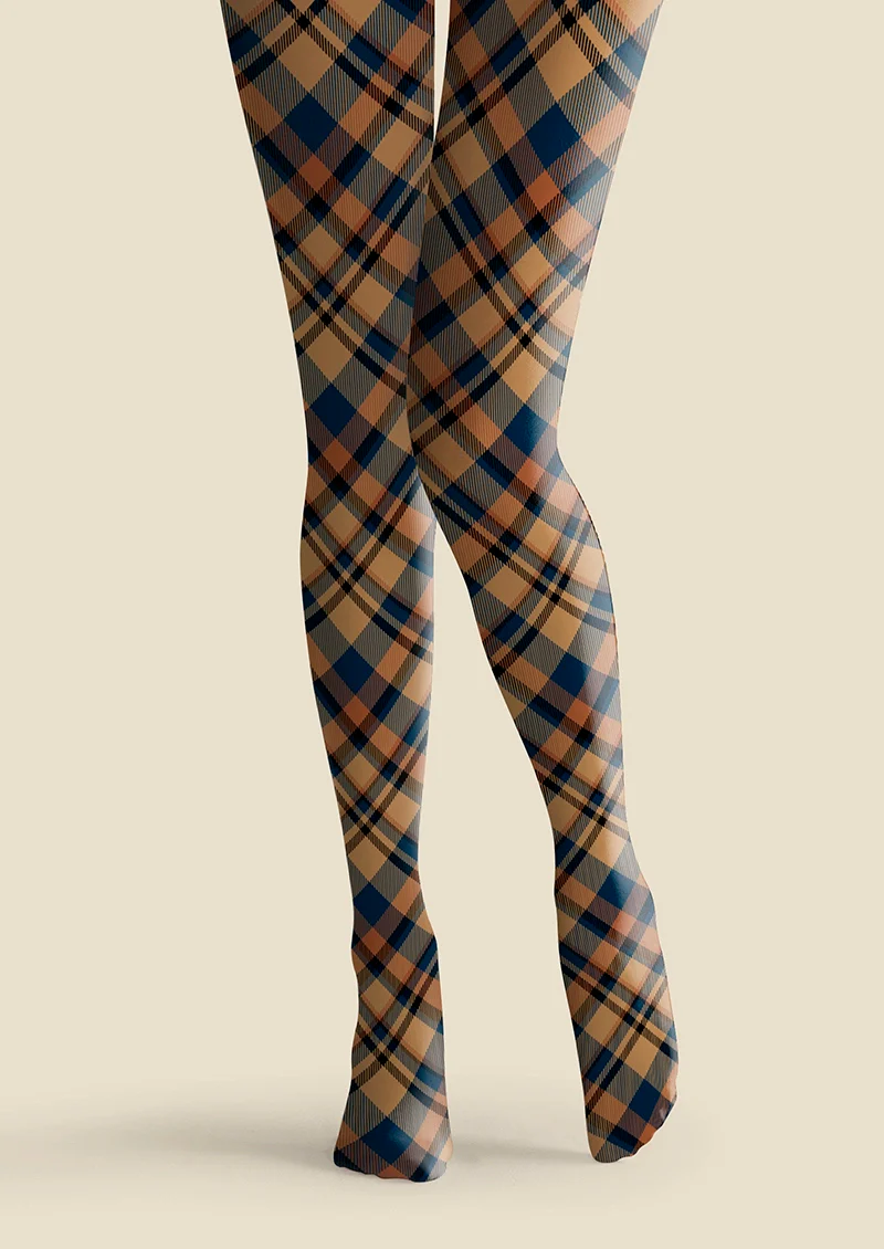 Viken Plan Brown- blue stripes Checked Tights Hosiery Pantyhose