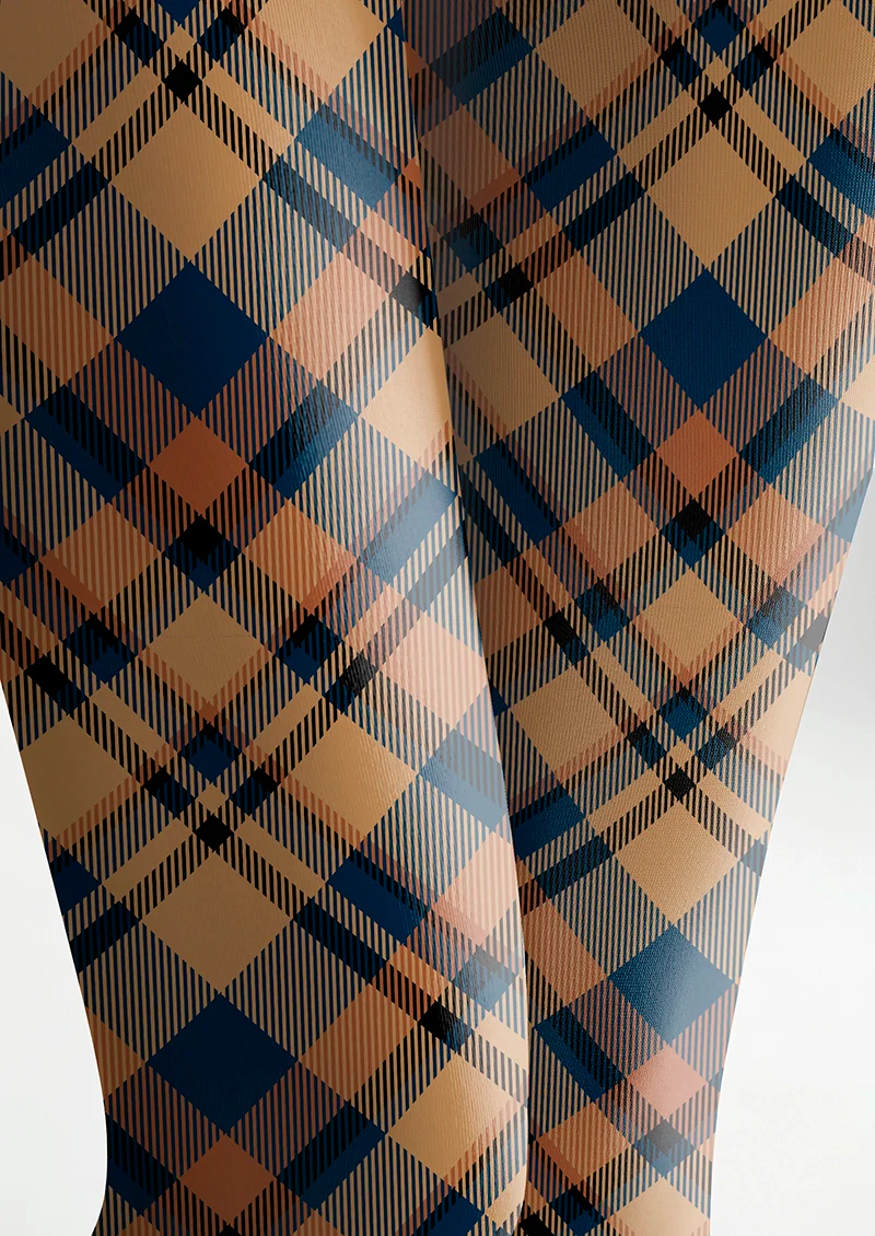 Viken Plan Brown- blue stripes Checked Tights Hosiery Pantyhose - Image 6