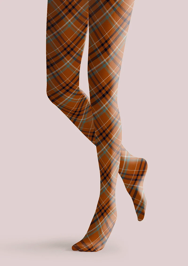 Viken Plan brickbrown stripes Checked Tights Hosiery Pantyhose - Image 4