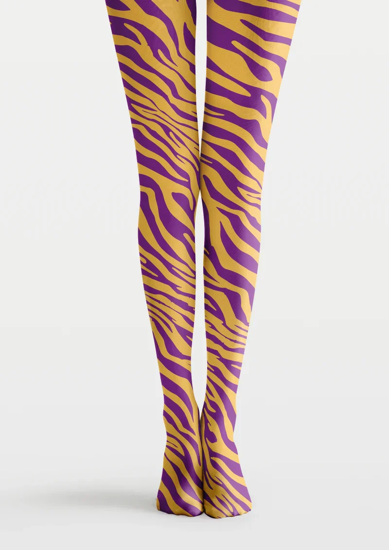Viken Plan Purple Yellow Zebra Print Tights Hosiery Pantyhose