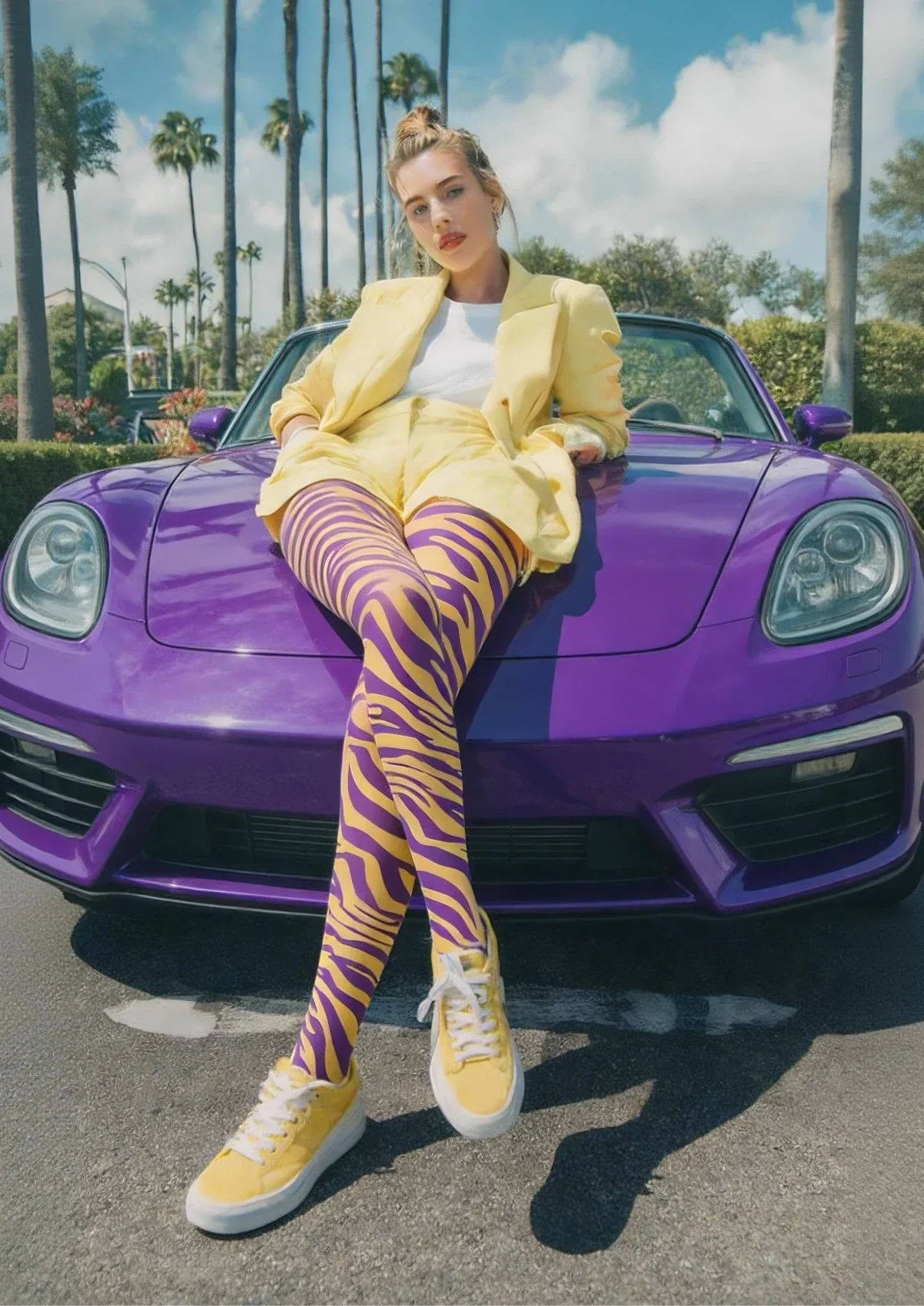 Viken Plan Purple Yellow Zebra Print Tights Hosiery Pantyhose - Image 2