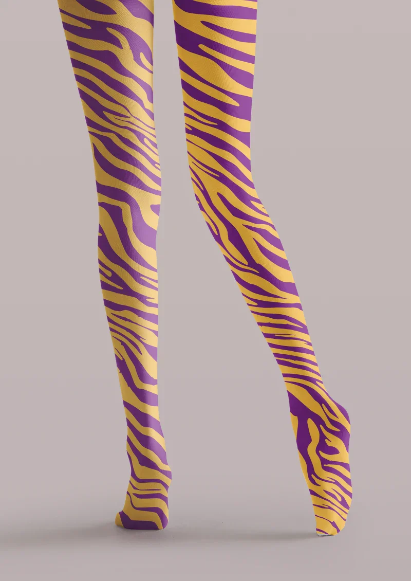 Viken Plan Purple Yellow Zebra Print Tights Hosiery Pantyhose - Image 4
