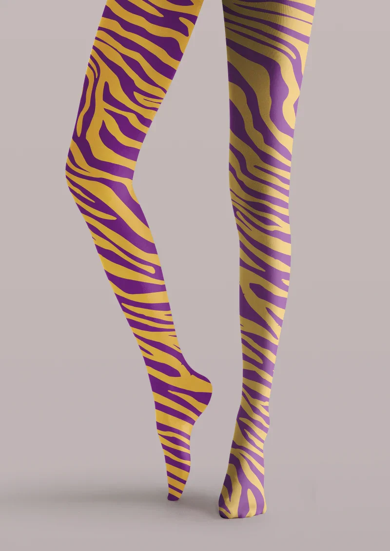 Viken Plan Purple Yellow Zebra Print Tights Hosiery Pantyhose - Image 5