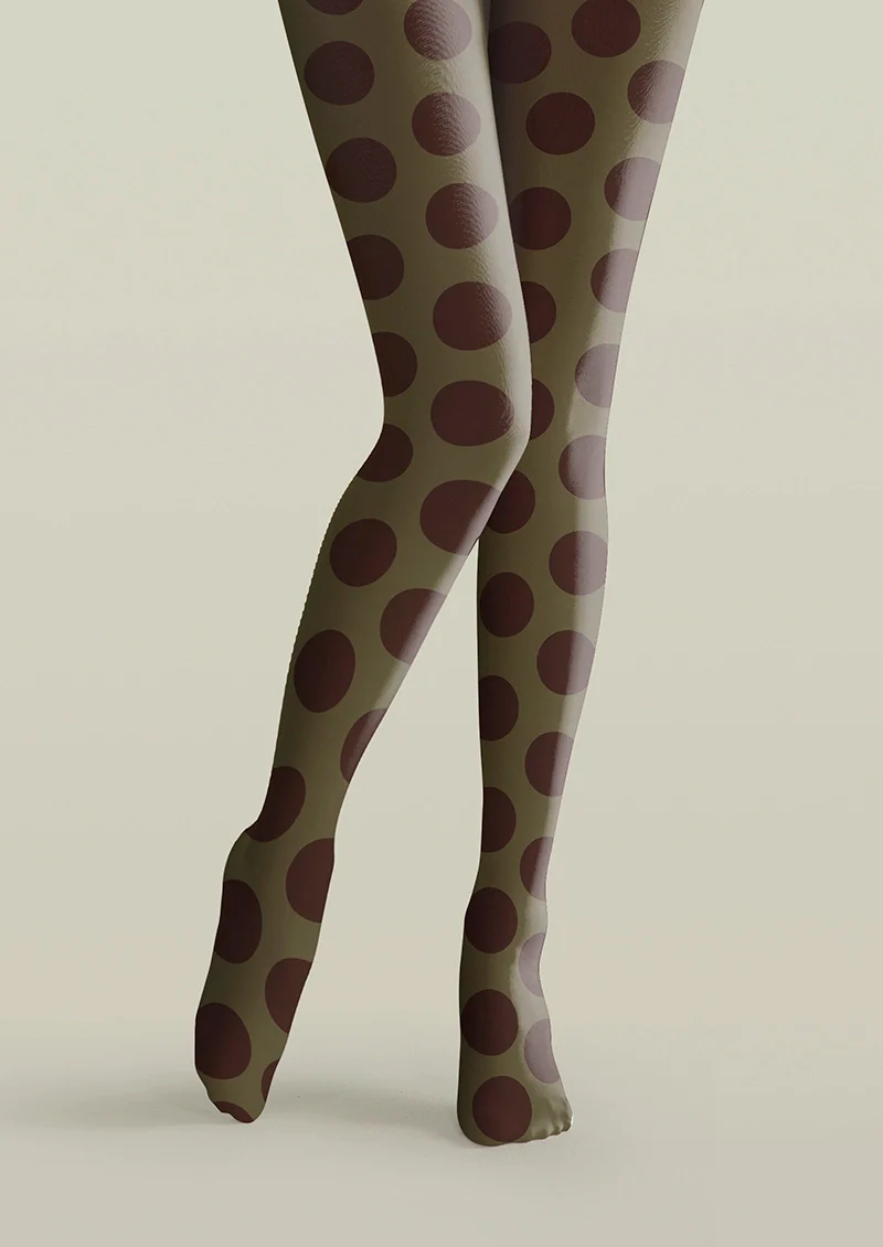 Viken Plan Olive Green-Summer Tan Morandi Polka Dots Tights Hosiery Pantyhose