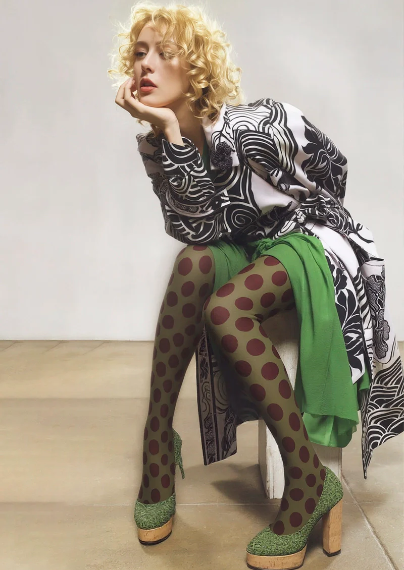 Viken Plan Olive Green-Summer Tan Morandi Polka Dots Tights Hosiery Pantyhose - Image 2
