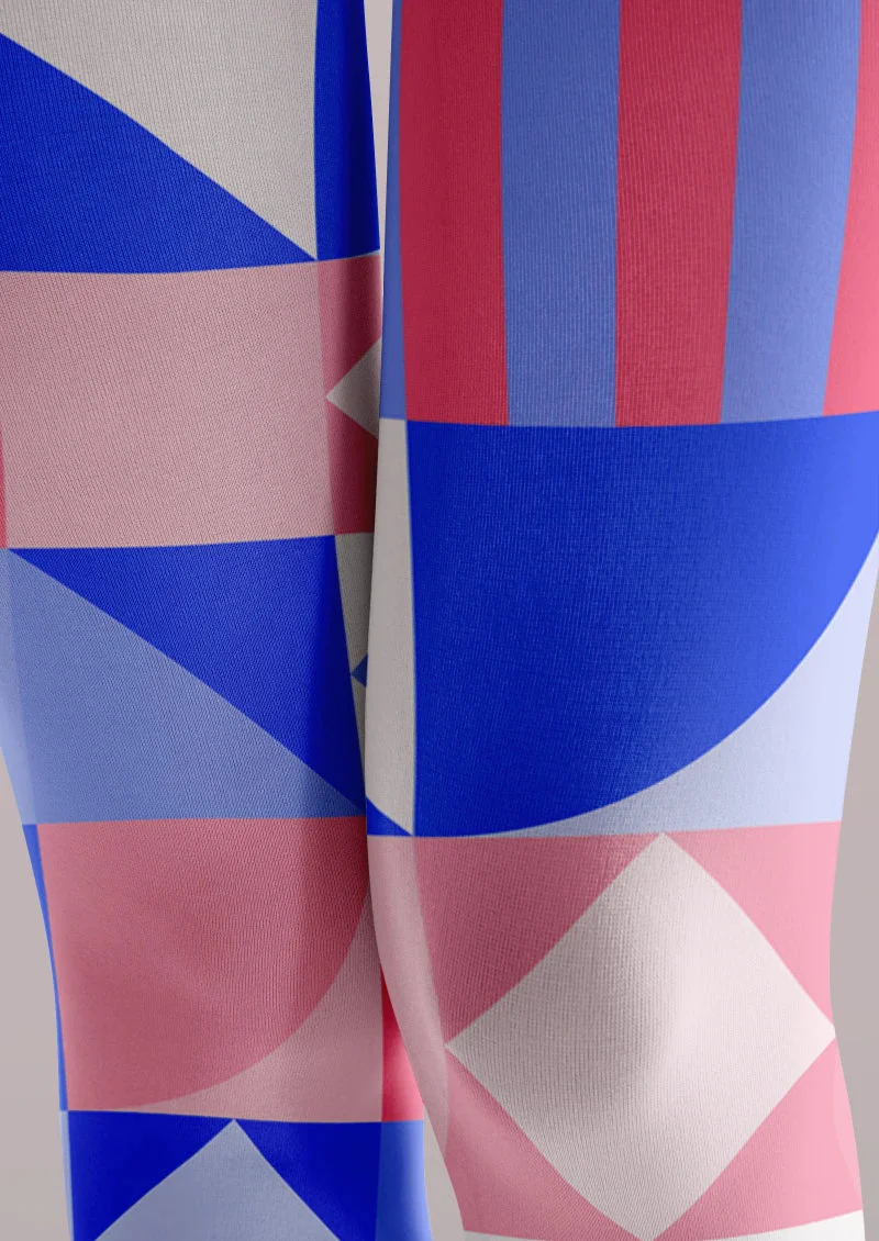 Viken Plan Red Blue Geometric Patchwork Tights Hosiery Pantyhose - Image 3