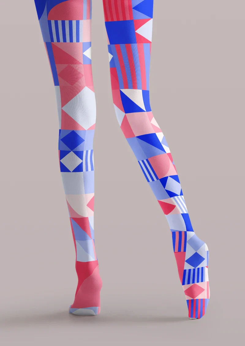 Viken Plan Red Blue Geometric Patchwork Tights Hosiery Pantyhose - Image 4