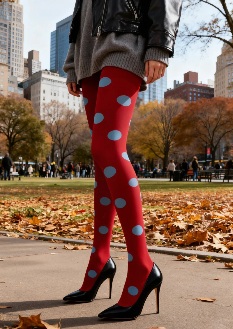 Viken Plan Red & Blue Polka Dot Tights Hosiery Pantyhose - Image 2