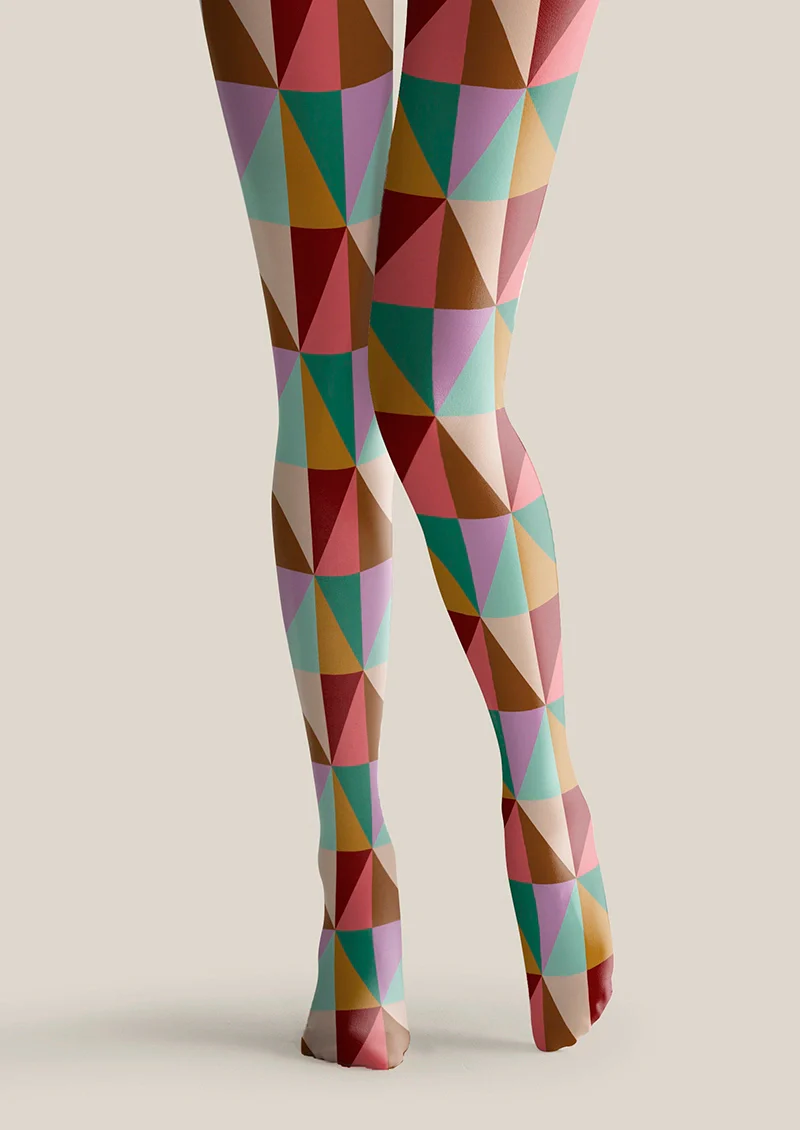Viken Plan Red-color Rhombus Pattern Tights Hosiery Pantyhose