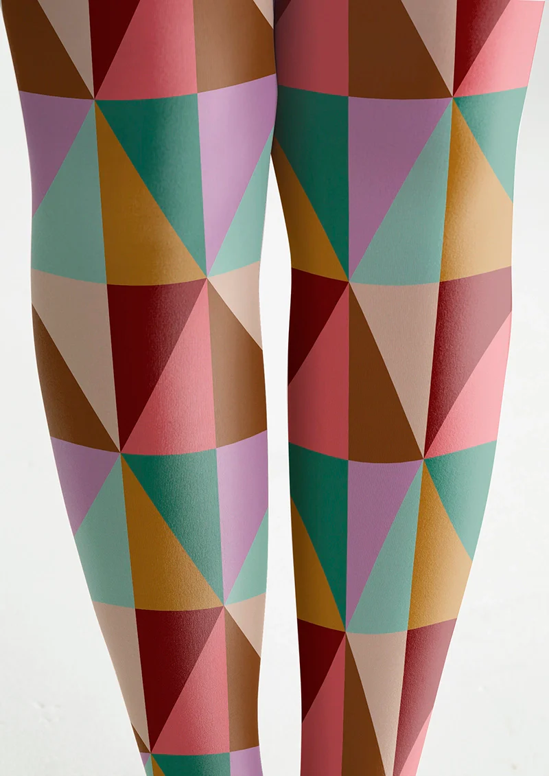 Viken Plan Red-color Rhombus Pattern Tights Hosiery Pantyhose - Image 5