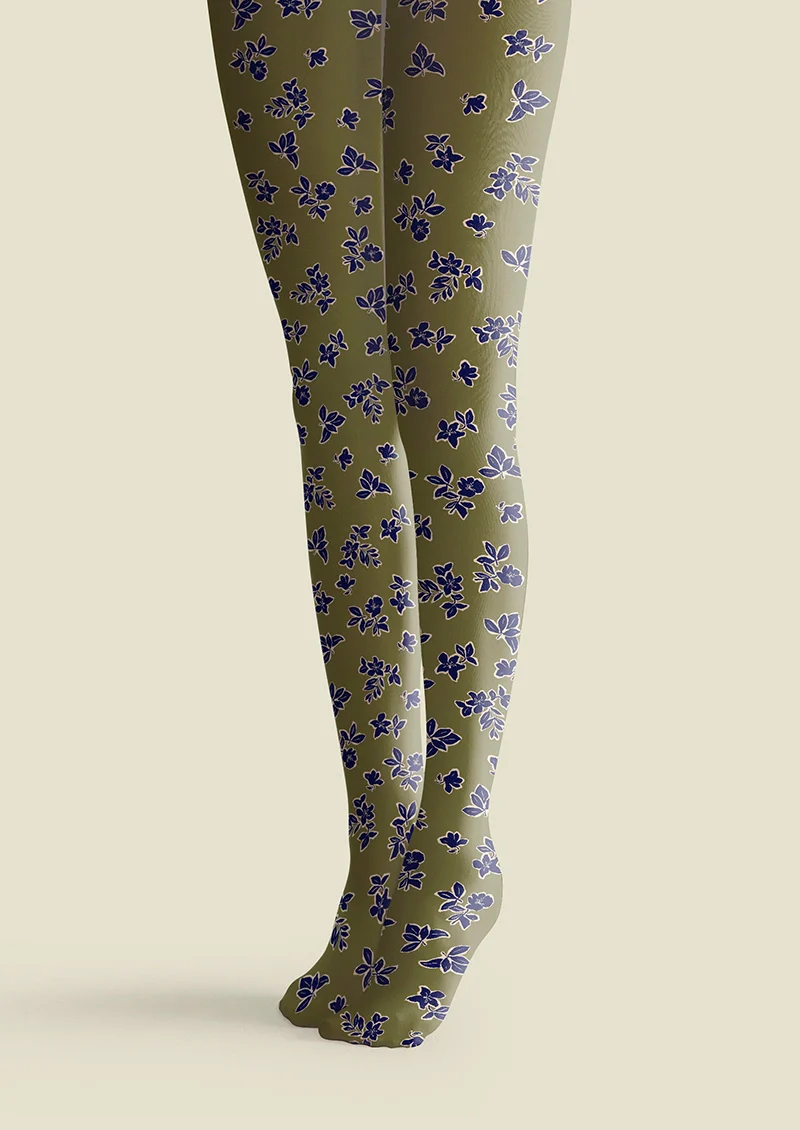 Viken Plan Olive green Morandi Dainty florals Tights Hosiery Pantyhose - Image 3