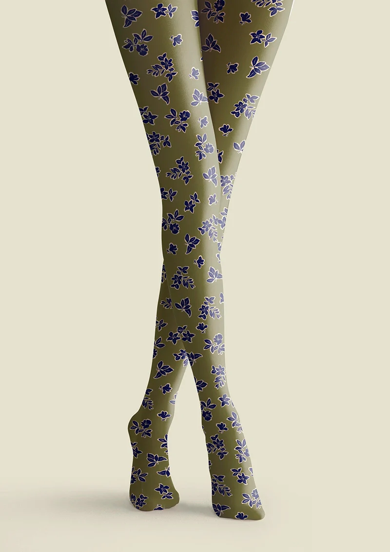 Viken Plan Olive green Morandi Dainty florals Tights Hosiery Pantyhose - Image 4