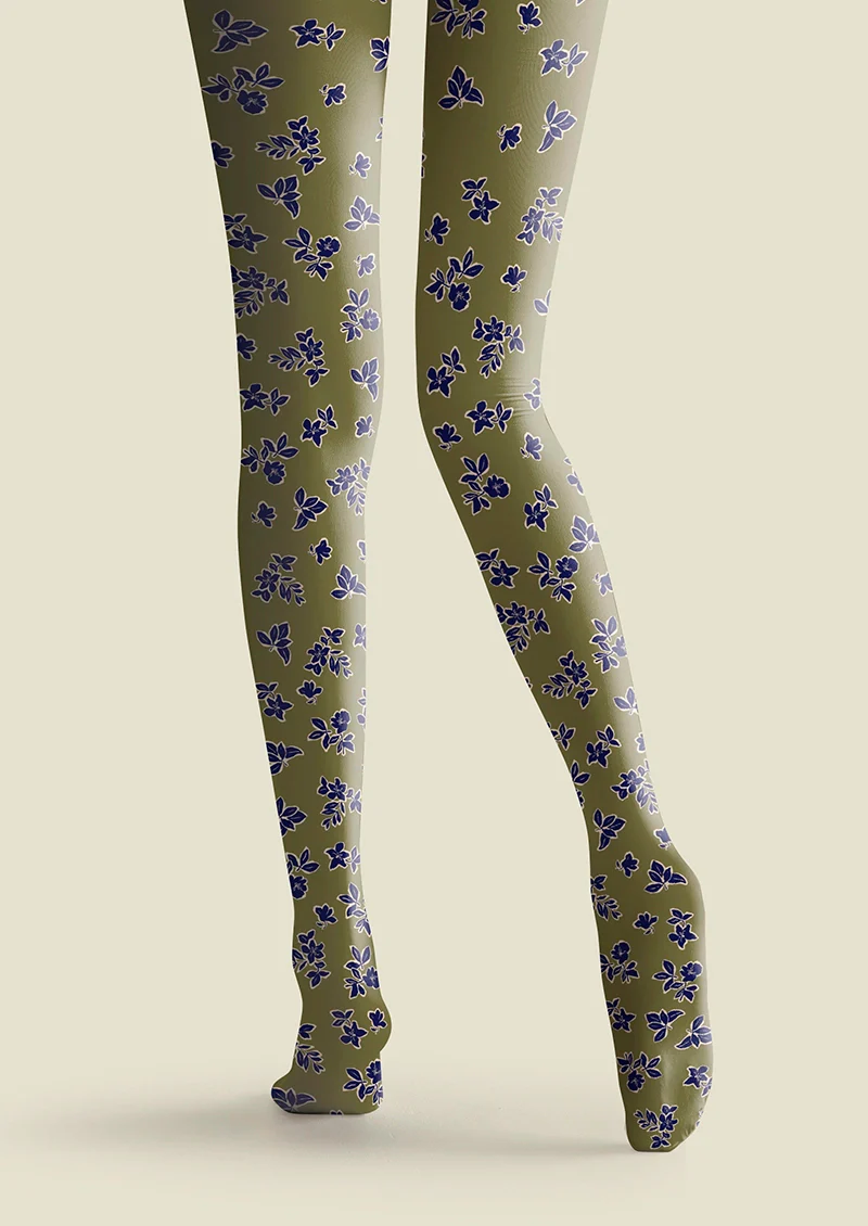 Viken Plan Olive green Morandi Dainty florals Tights Hosiery Pantyhose - Image 5