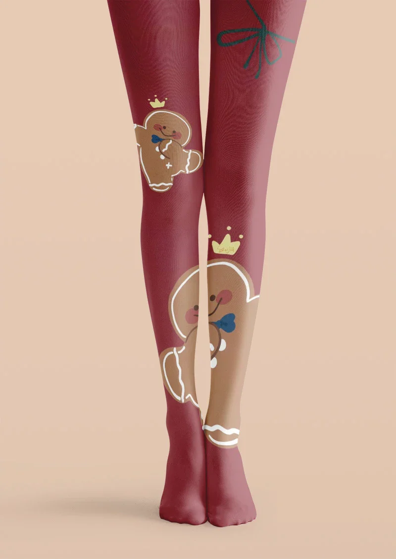 Viken Plan Red Gingerbread Man Tights Hosiery Pantyhose