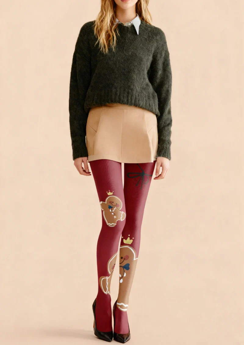 Viken Plan Red Gingerbread Man Tights Hosiery Pantyhose - Image 2