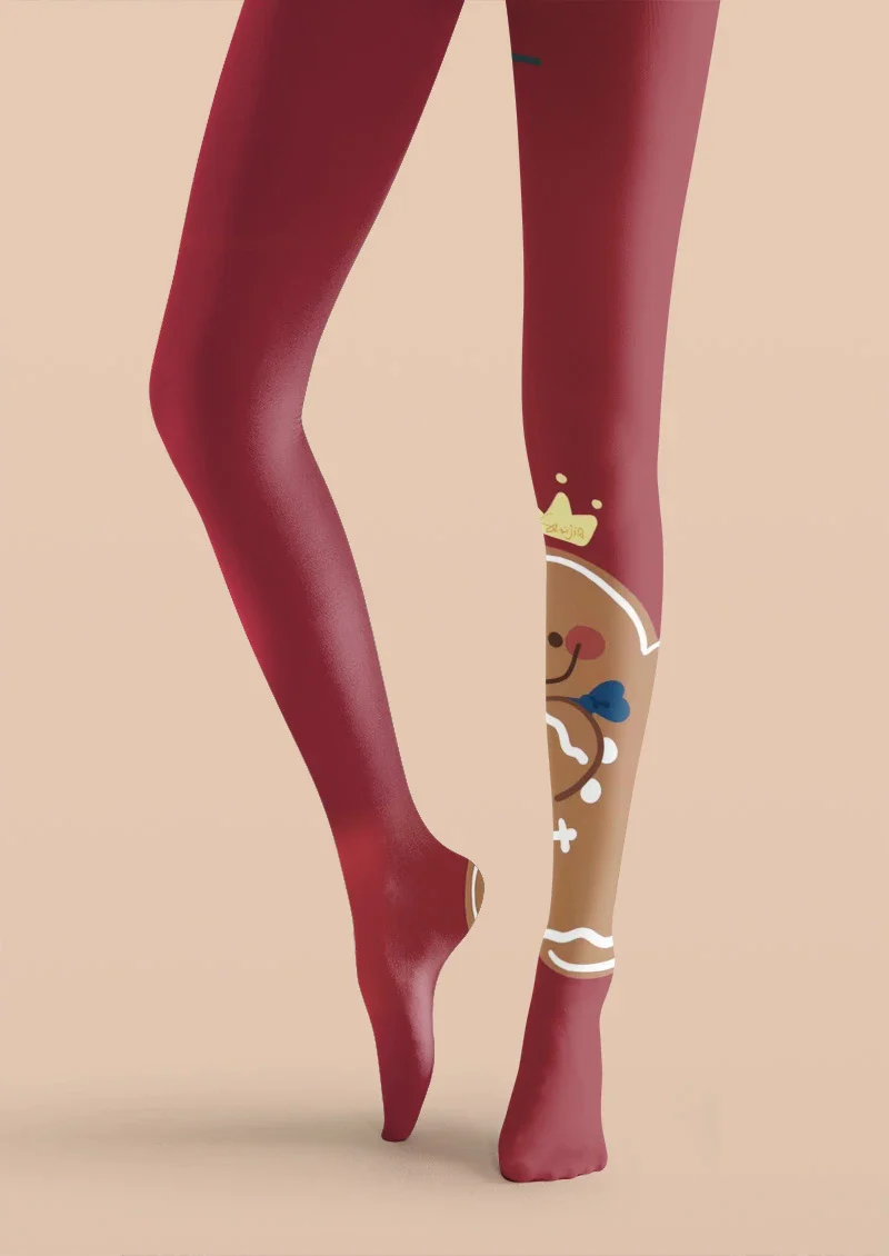 Viken Plan Red Gingerbread Man Tights Hosiery Pantyhose - Image 5