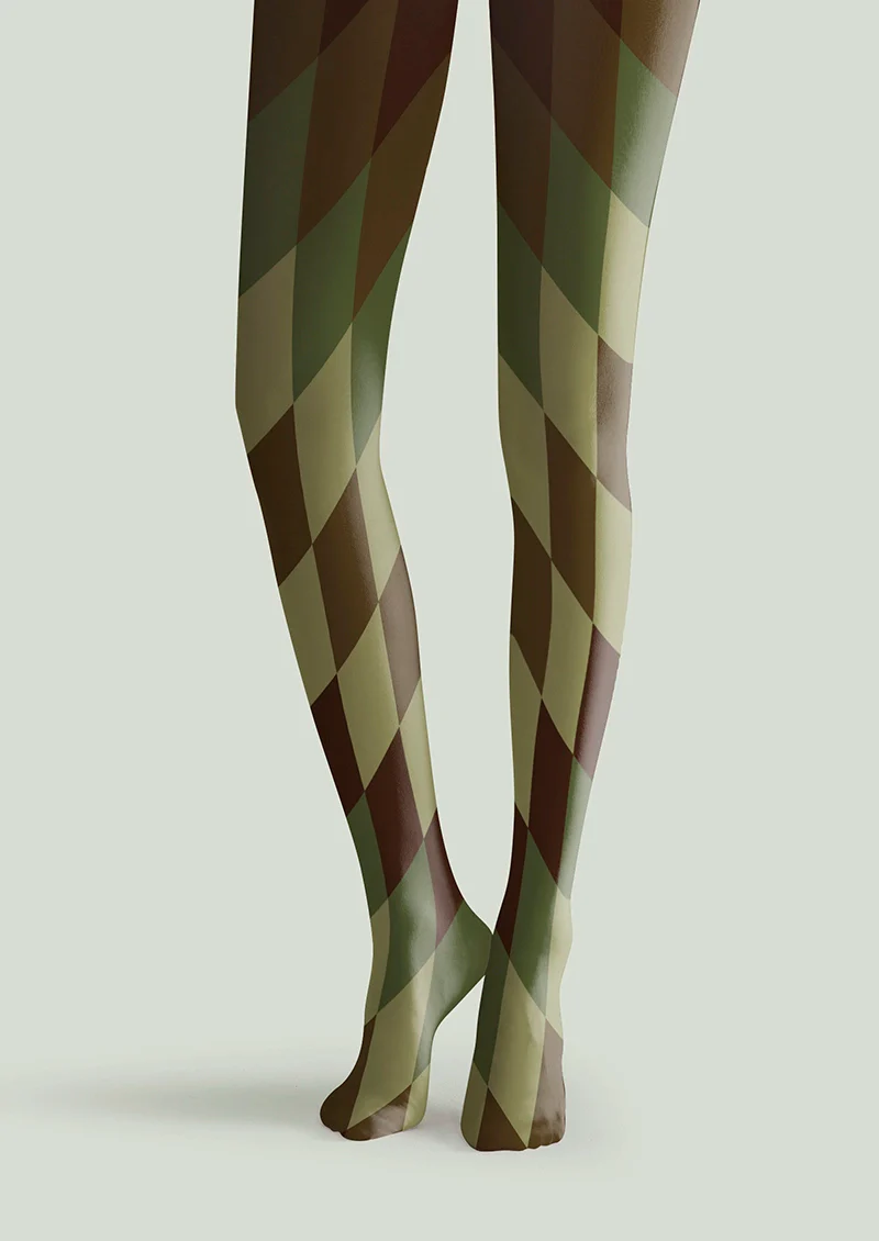 Viken Plan Avocado Diamond Pattern Tights Hosiery Pantyhose