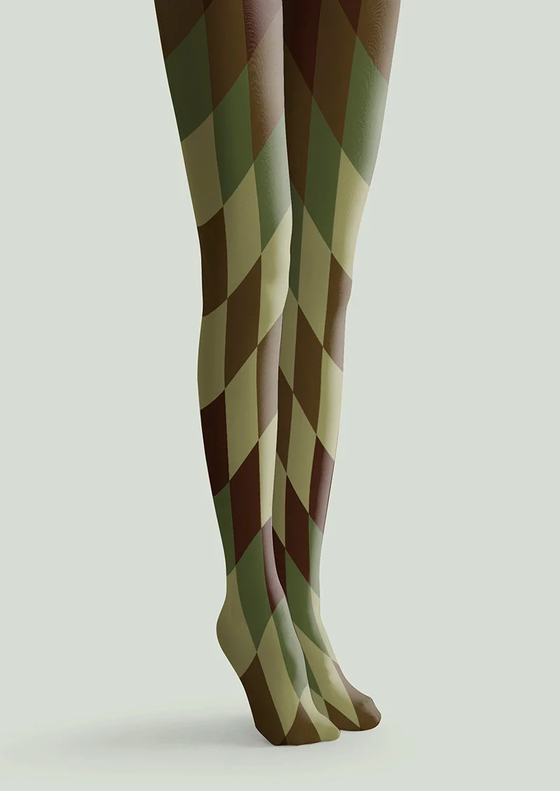 Viken Plan Avocado Diamond Pattern Tights Hosiery Pantyhose - Image 3