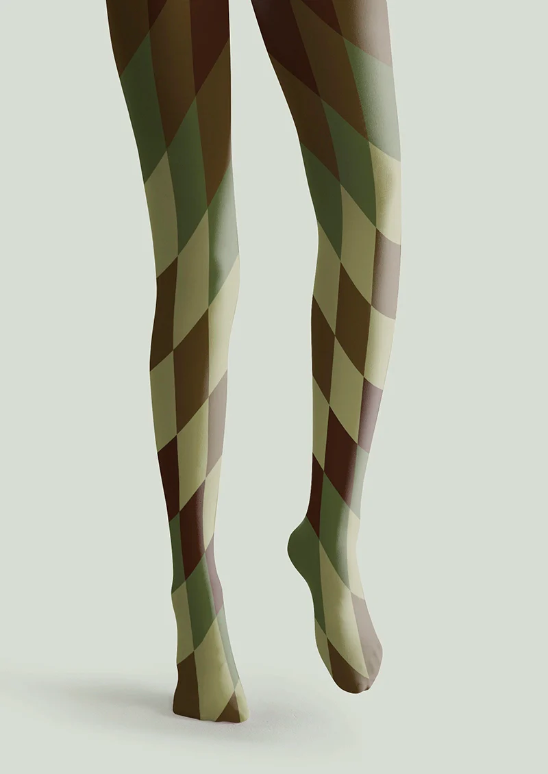 Viken Plan Avocado Diamond Pattern Tights Hosiery Pantyhose - Image 4
