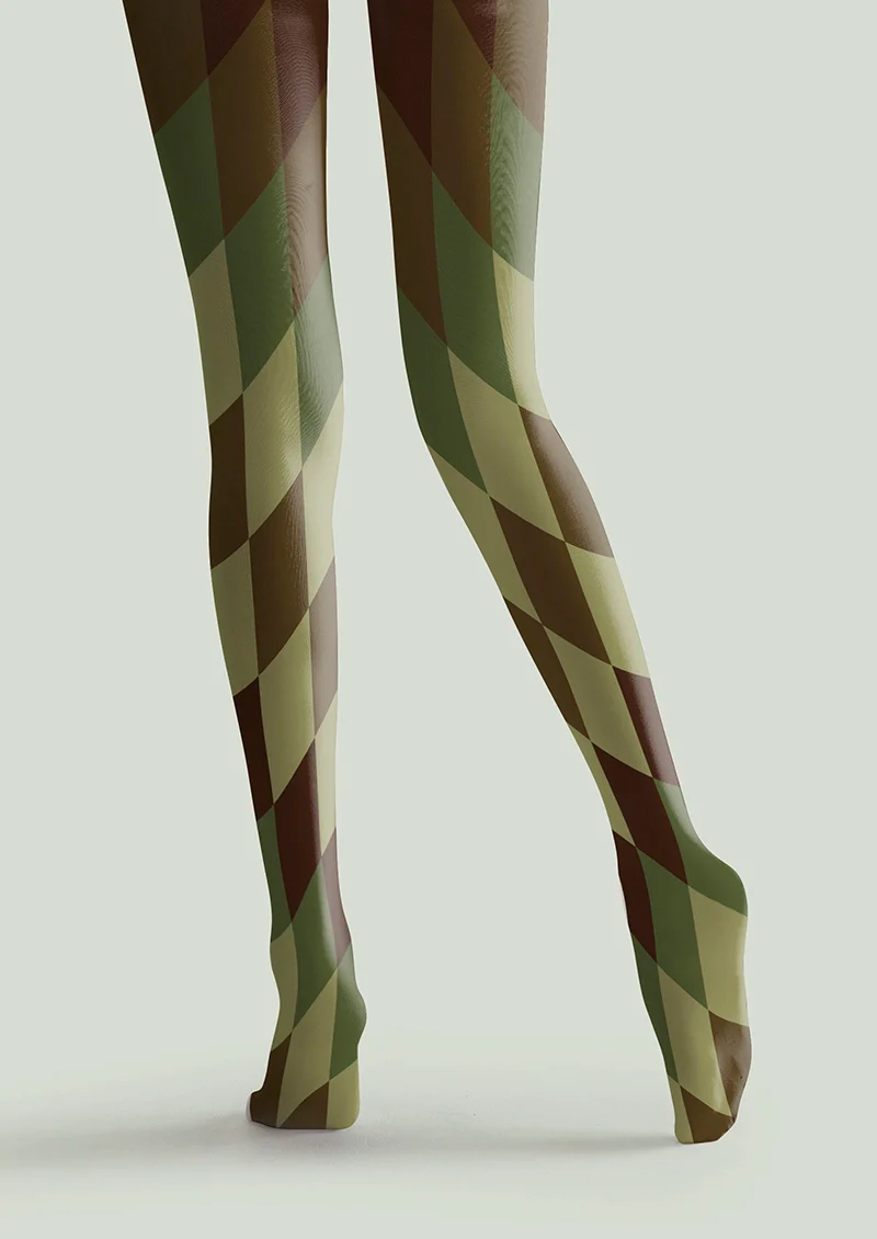 Viken Plan Avocado Diamond Pattern Tights Hosiery Pantyhose - Image 5