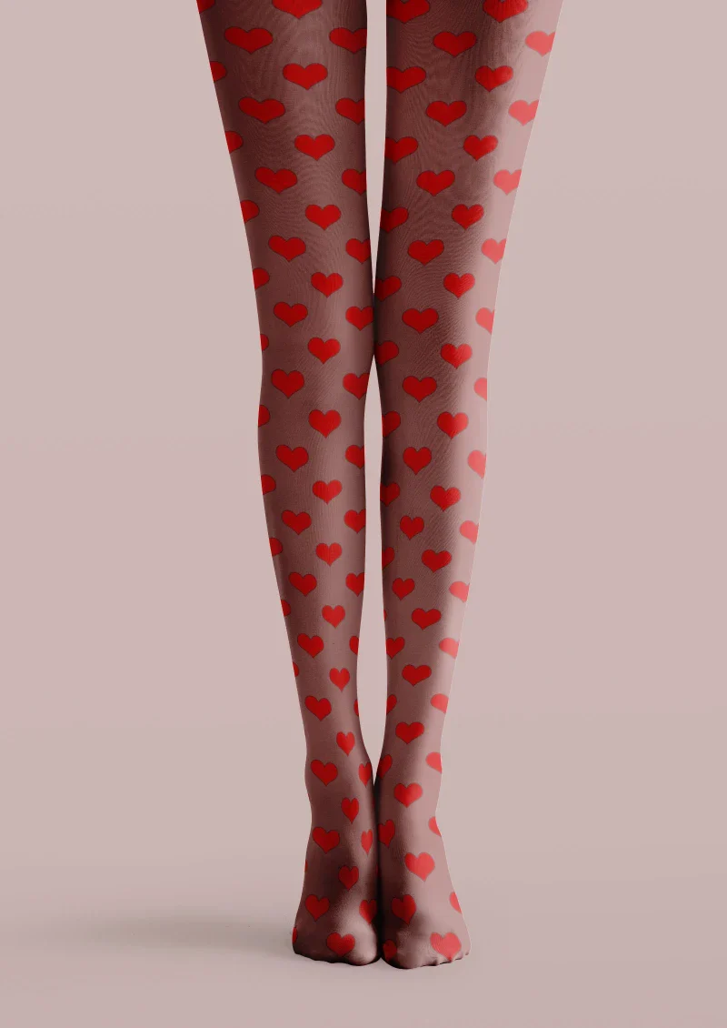 Viken Plan Red Heart Polka Dot Tights Hosiery Pantyhose