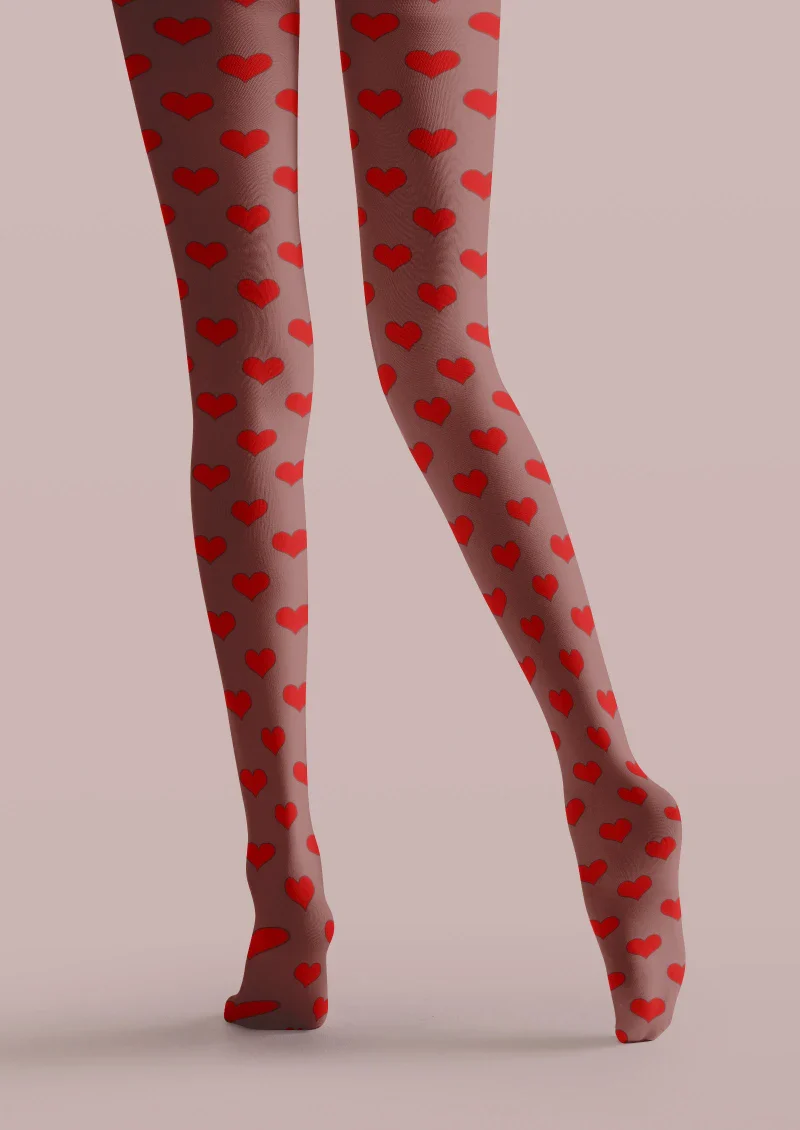 Viken Plan Red Heart Polka Dot Tights Hosiery Pantyhose - Image 3