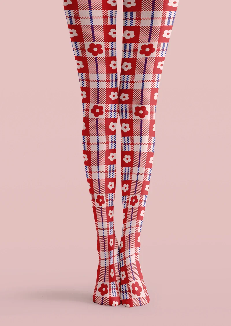 Viken Plan Red Plaid Tights Hosiery Pantyhose