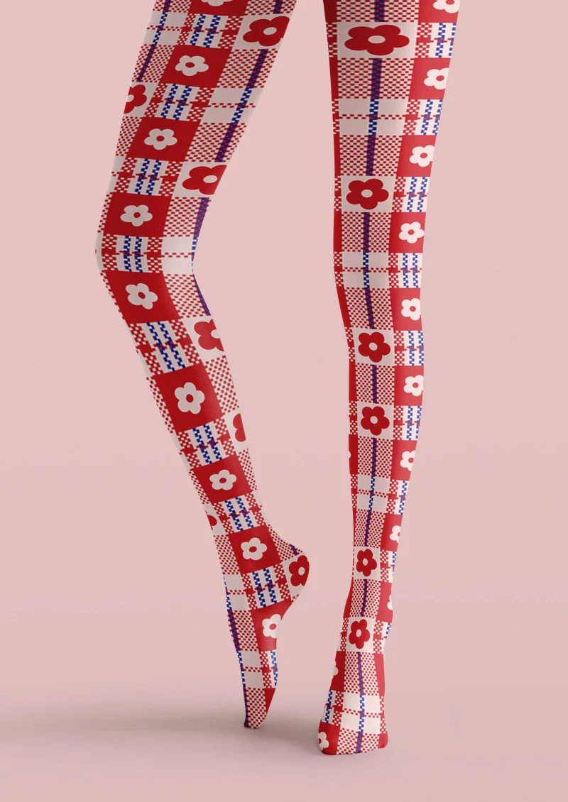 Viken Plan Red Plaid Tights Hosiery Pantyhose - Image 5