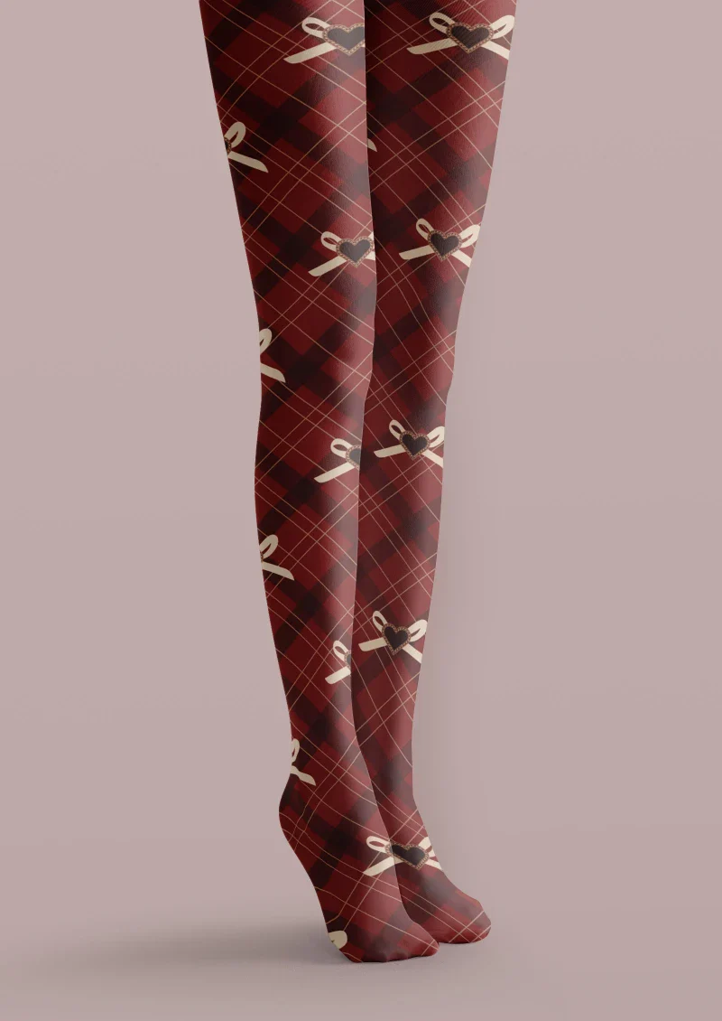 Viken Plan Red Tartan Bow Plaid Tights Hosiery Pantyhose