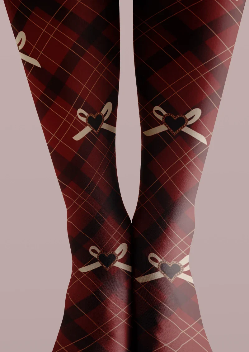 Viken Plan Red Tartan Bow Plaid Tights Hosiery Pantyhose - Image 3