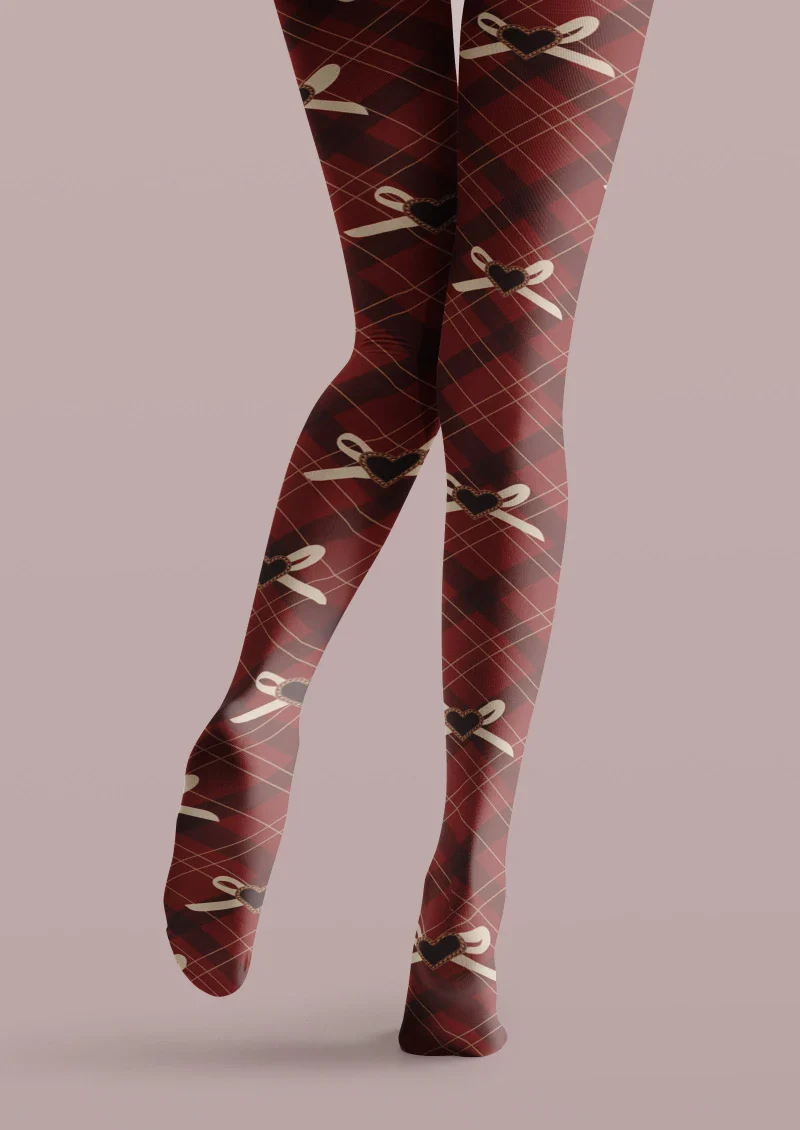 Viken Plan Red Tartan Bow Plaid Tights Hosiery Pantyhose - Image 4
