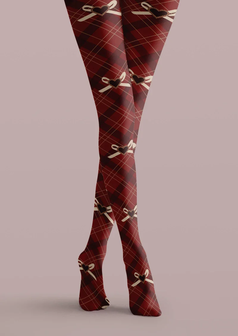 Viken Plan Red Tartan Bow Plaid Tights Hosiery Pantyhose - Image 5