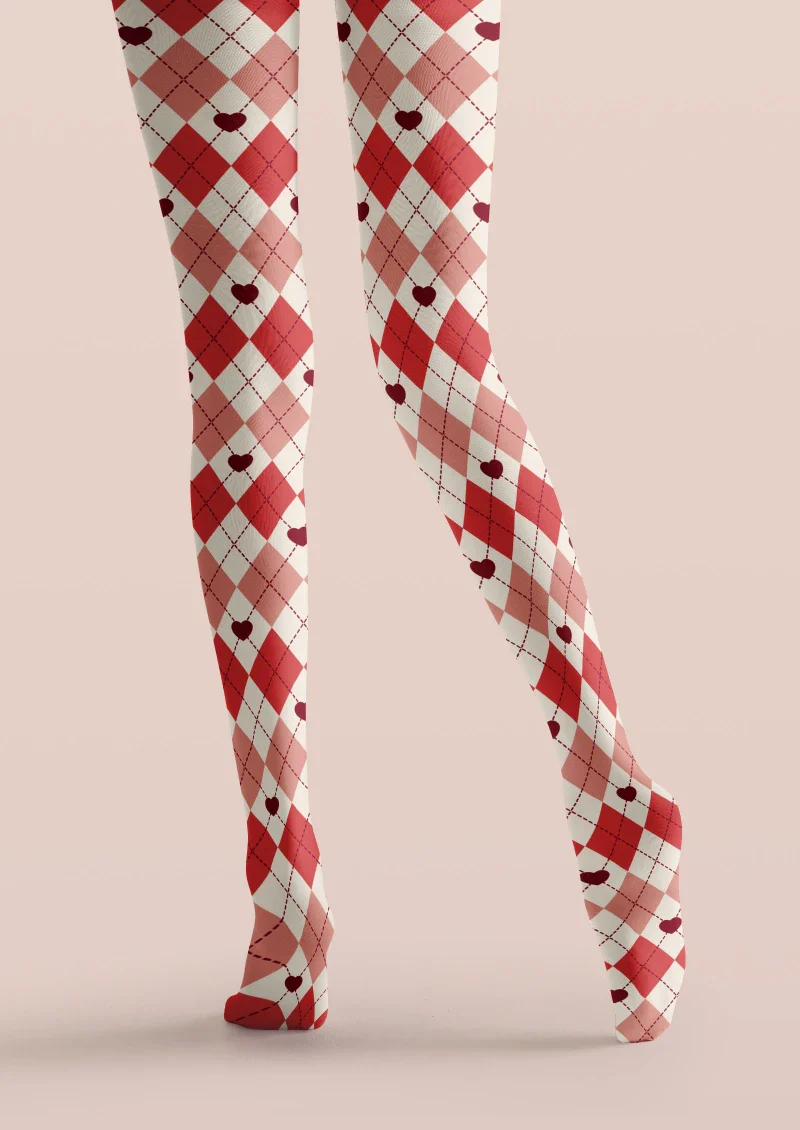 Viken Plan Red White Argyle Tights Hosiery Pantyhose