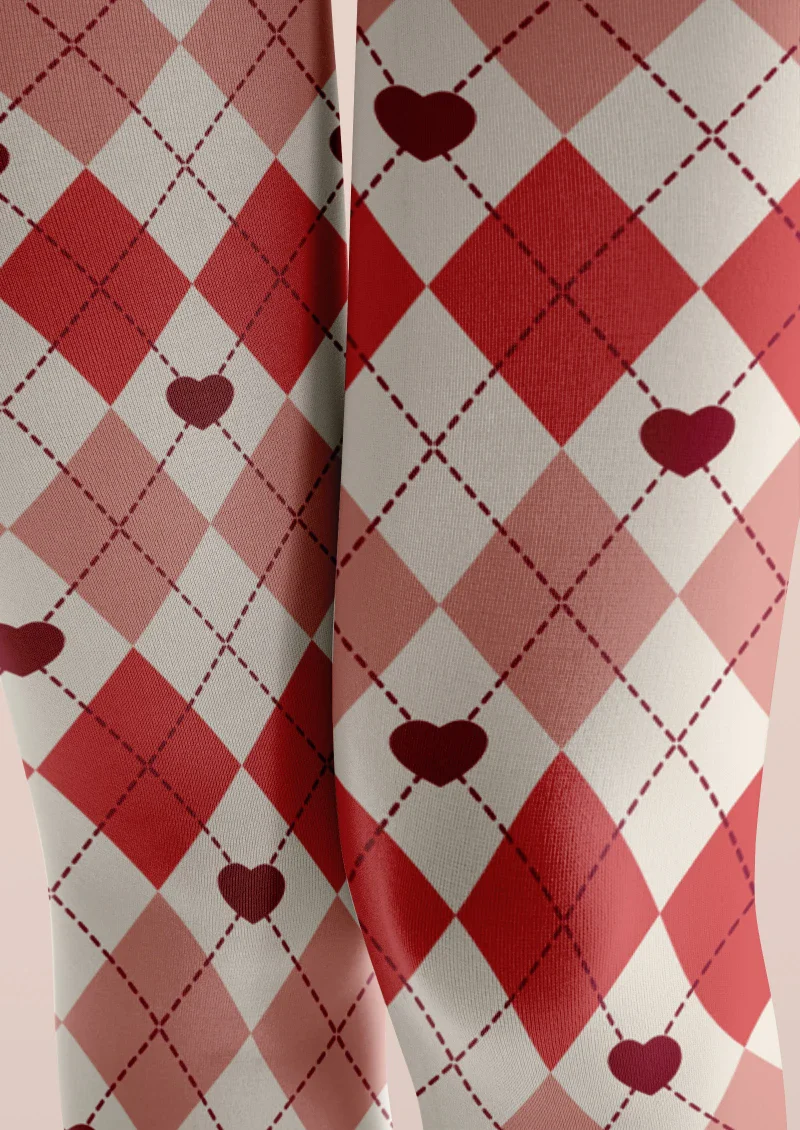 Viken Plan Red White Argyle Tights Hosiery Pantyhose - Image 3