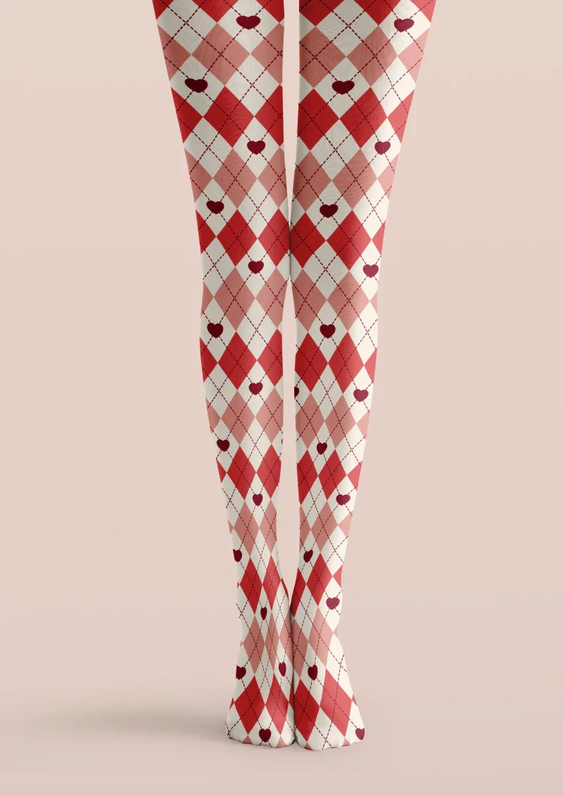 Viken Plan Red White Argyle Tights Hosiery Pantyhose - Image 4