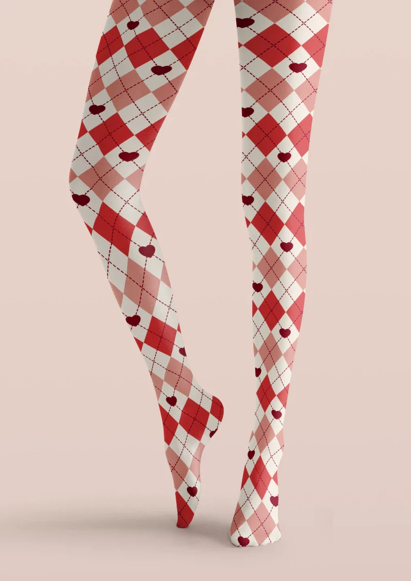 Viken Plan Red White Argyle Tights Hosiery Pantyhose - Image 5
