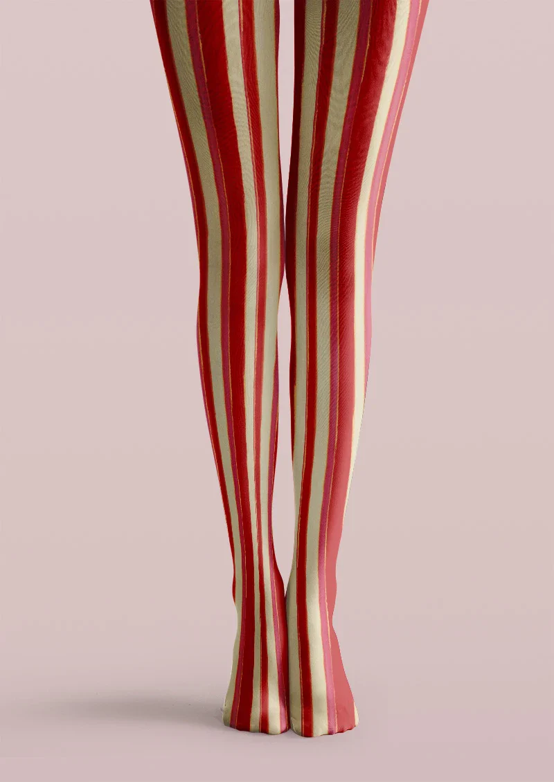 Viken Plan Red Wide Stripe Tights Hosiery Pantyhose - Image 4