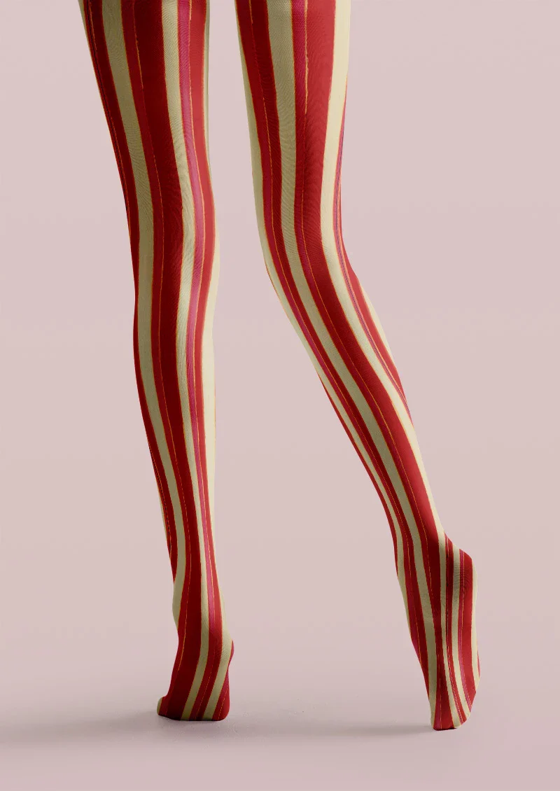 Viken Plan Red Wide Stripe Tights Hosiery Pantyhose - Image 5